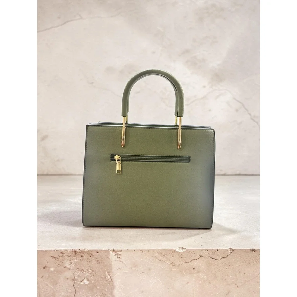 Sage Green Structured Satchel Handbag Gold Tone Hardware